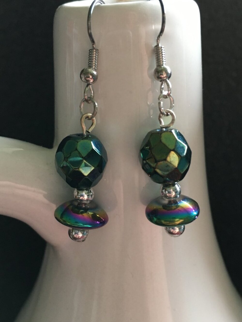 Iridescent Beaded Dangle Earrings